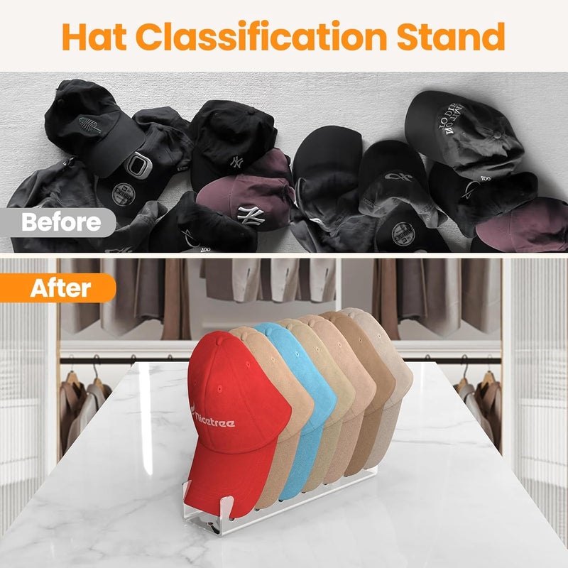 Nicetree Hat Organizer for Baseball Caps, 4 Pcs No Install Acrylic Hat Racks for 28 Baseball Caps Storage, Hat Stand for Caps Display and Organizer for Dresser, Bedroom, Closet, Office - Image 2